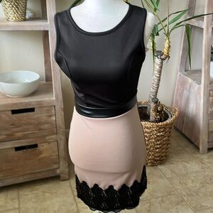 B Sharp lace and leather dress